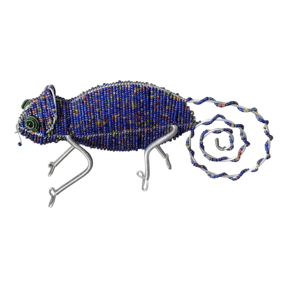 Blue Iguana Beaded Wire Figurine
